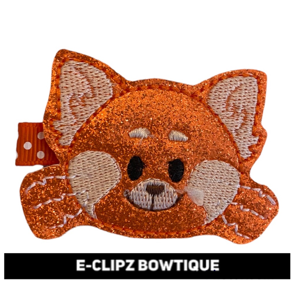 New Red Panda glitter vinyl applique on hair clip for babies/toddlers/girls
